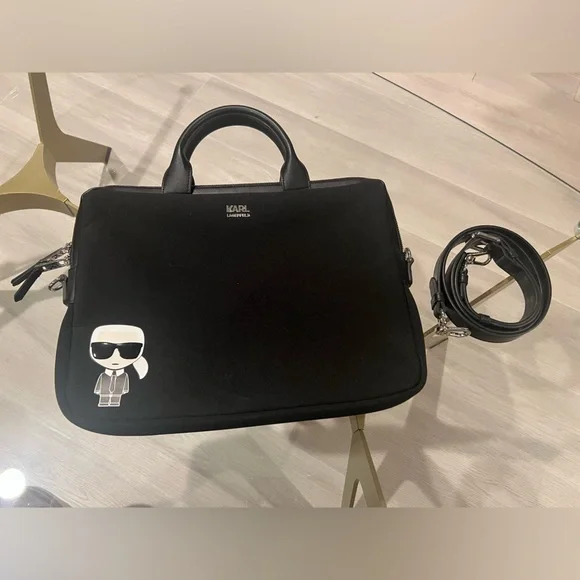 New Karl Lagerfeld Ikonik Laptop Case Briefcase Black - Picture 3 of 13